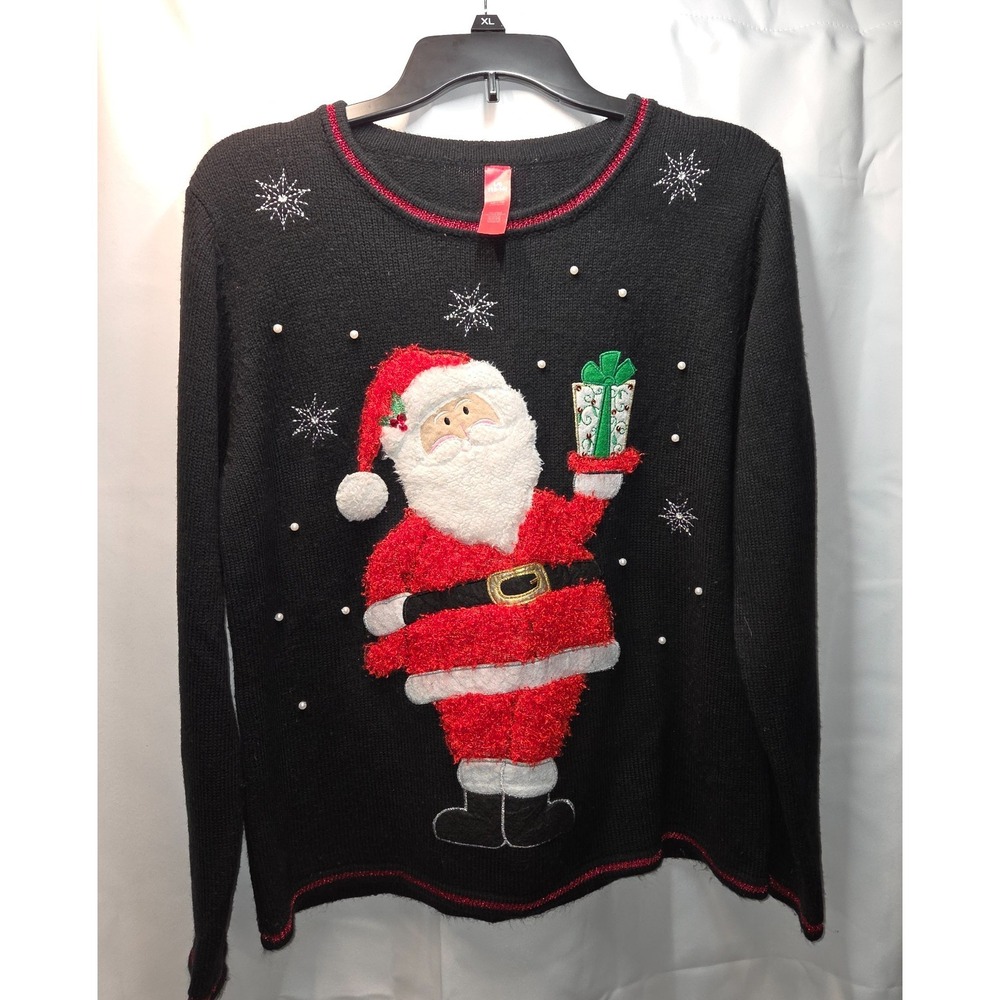 Ugly Santa Sweater Women's L Santa w/ Sequin Gift - Tacky Christmas Party Chic